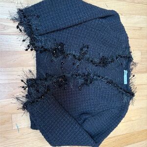Zara Black Textured Sweater with Fringe Accents